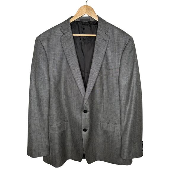 Calvin Klein Mens 48L Silk & Wool Blazer Checked Plaid 2 Button Jacket Gray EUC! - Picture 1 of 8